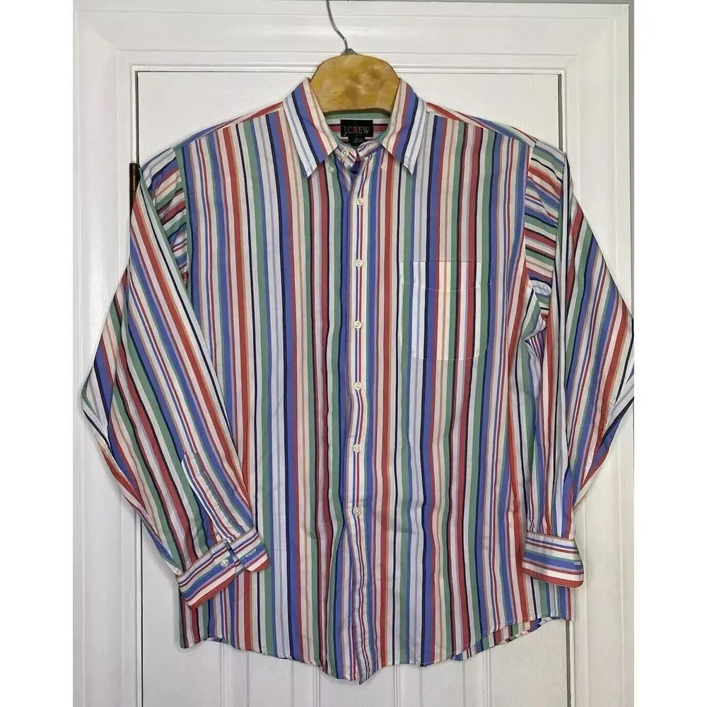 J Crew Mens‎ Cotton Oarsmen Button Front Shirt Multicolor Stripes Large- Read